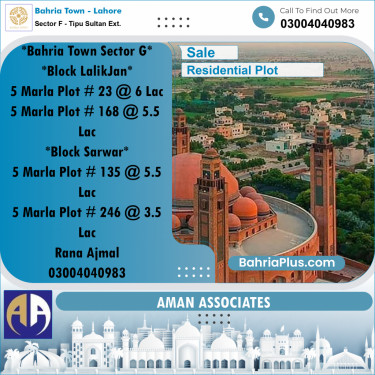 Residential Plot for Sale in Sector F - Tipu Sultan Ext. -  Bahria Town, Lahore - (BP-234119)