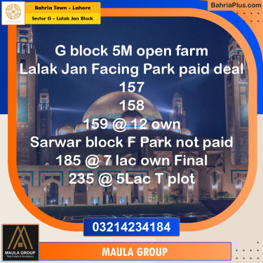 5 Marla Residential Plot for Sale in Sector G - Lalak Jan Block -  Bahria Town, Lahore - (BP-234238)