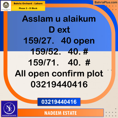 Residential Plot for Sale in Phase 2 - D Block -  Bahria Orchard, Lahore - (BP-234318)