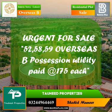 10 Marla Residential Plot for Sale in Overseas B -  Bahria Town, Lahore - (BP-234332)