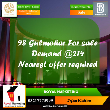 Residential Plot for Sale in Sector C - Gulmohar Block -  Bahria Town, Lahore - (BP-234338)