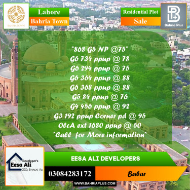 Residential Plot for Sale in Bahria Town, Lahore - (BP-234442)