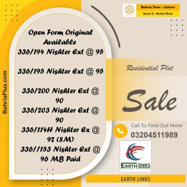 5 Marla Residential Plot for Sale in Sector E - Nishtar Block -  Bahria Town, Lahore - (BP-234492)