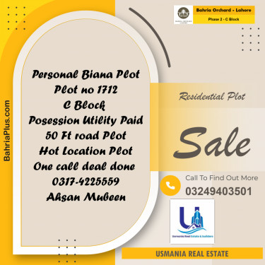 8 Marla Residential Plot for Sale in Phase 2 - C Block -  Bahria Orchard, Lahore - (BP-234610)