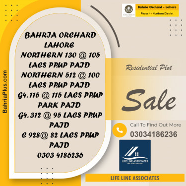 10 Marla Residential Plot for Sale in Phase 1 - Northern District -  Bahria Orchard, Lahore - (BP-234723)