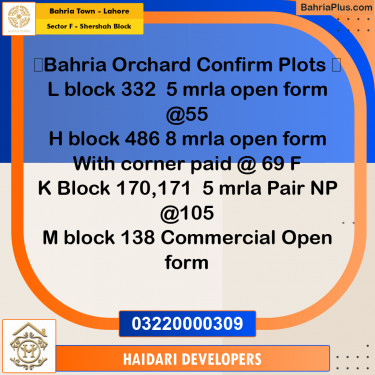 5 Marla Residential Plot for Sale in Sector F - Shershah Block -  Bahria Town, Lahore - (BP-234738)