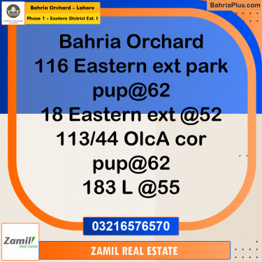 5 Marla Residential Plot for Sale in Phase 1 - Eastern District Ext. I -  Bahria Orchard, Lahore - (BP-234891)