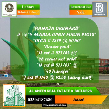 Residential Plot for Sale in Bahria Orchard, Lahore - (BP-234909)