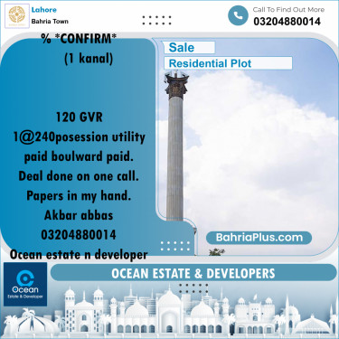 Residential Plot for Sale in Bahria Town, Lahore - (BP-235008)