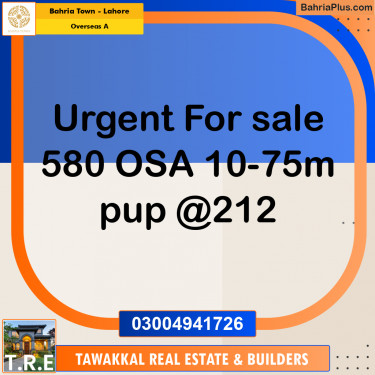 10 Marla Residential Plot for Sale in Overseas A -  Bahria Town, Lahore - (BP-235054)
