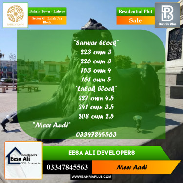 5 Marla Residential Plot for Sale in Sector G - Lalak Jan Block -  Bahria Town, Lahore - (BP-235121)