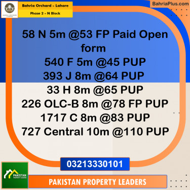 5 Marla Residential Plot for Sale in Phase 2 - N Block -  Bahria Orchard, Lahore - (BP-235153)