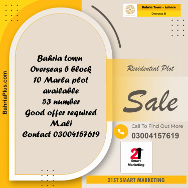 10 Marla Residential Plot for Sale in Overseas B -  Bahria Town, Lahore - (BP-235162)