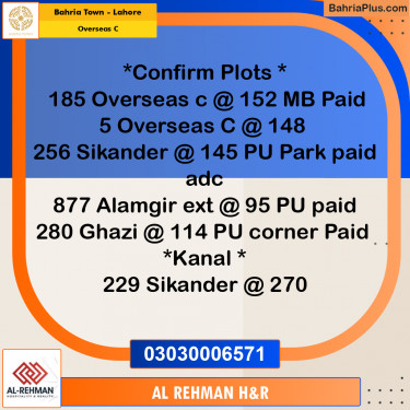 10 Marla Residential Plot for Sale in Overseas C -  Bahria Town, Lahore - (BP-235265)
