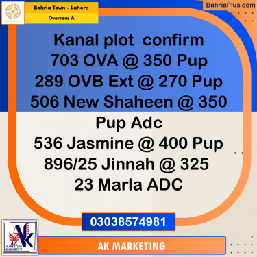 1 Kanal Residential Plot for Sale in Overseas A -  Bahria Town, Lahore - (BP-235279)