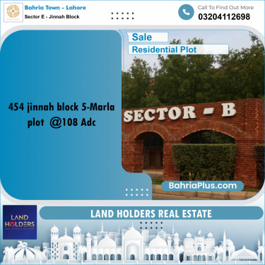 5 Marla Residential Plot for Sale in Sector E - Jinnah Block -  Bahria Town, Lahore - (BP-235301)