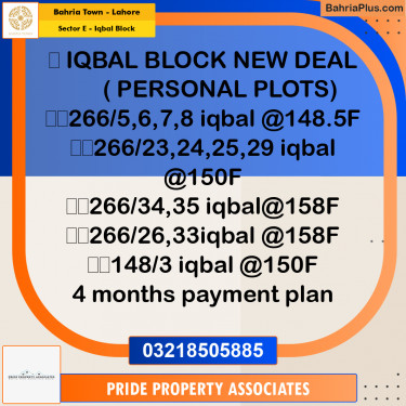 Residential Plot for Sale in Sector E - Iqbal Block -  Bahria Town, Lahore - (BP-235318)