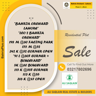 5 Marla Residential Plot for Sale in Phase 2 - L Block -  Bahria Orchard, Lahore - (BP-235319)