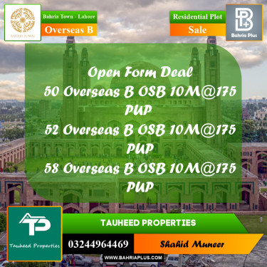 10 Marla Residential Plot for Sale in Overseas B -  Bahria Town, Lahore - (BP-235416)