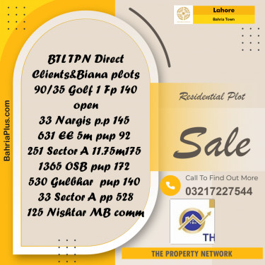 10 Marla Residential Plot for Sale in Bahria Town, Lahore - (BP-235418)