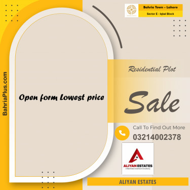 10 Marla Residential Plot for Sale in Sector E - Iqbal Block -  Bahria Town, Lahore - (BP-235443)