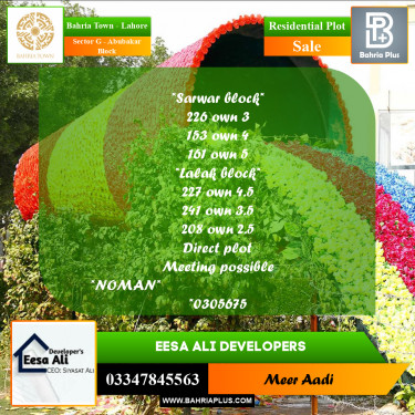 Residential Plot for Sale in Sector G - Abubakar Block -  Bahria Town, Lahore - (BP-235455)