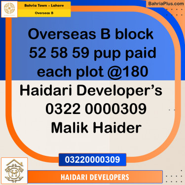 10 Marla Residential Plot for Sale in Overseas B -  Bahria Town, Lahore - (BP-235457)