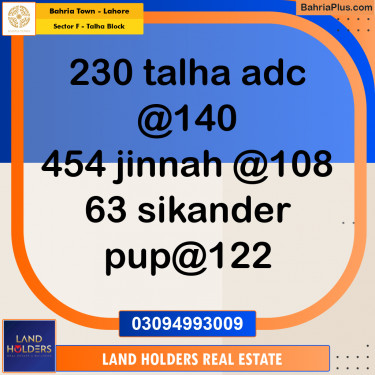 Residential Plot for Sale in Sector F - Talha Block -  Bahria Town, Lahore - (BP-235472)