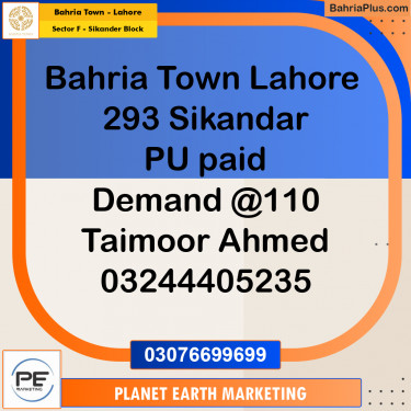Residential Plot for Sale in Sector F - Sikander Block -  Bahria Town, Lahore - (BP-235487)