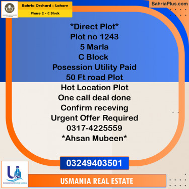 5 Marla Residential Plot for Sale in Phase 2 - C Block -  Bahria Orchard, Lahore - (BP-235513)