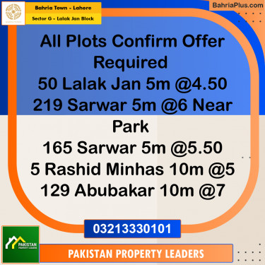 5 Marla Residential Plot for Sale in Sector G - Lalak Jan Block -  Bahria Town, Lahore - (BP-235551)