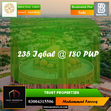 10 Marla Residential Plot for Sale in Sector E - Iqbal Block -  Bahria Town, Lahore - (BP-235587)