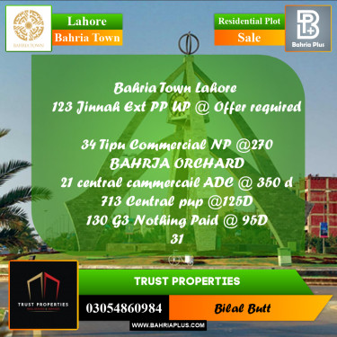 Residential Plot for Sale in Bahria Town, Lahore - (BP-235595)