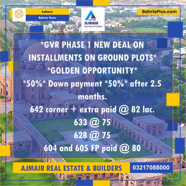 5 Marla Residential Plot for Sale in Bahria Town, Lahore - (BP-235609)