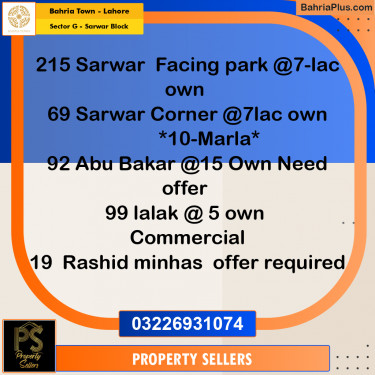 5 Marla Residential Plot for Sale in Sector G - Sarwar Block -  Bahria Town, Lahore - (BP-235622)
