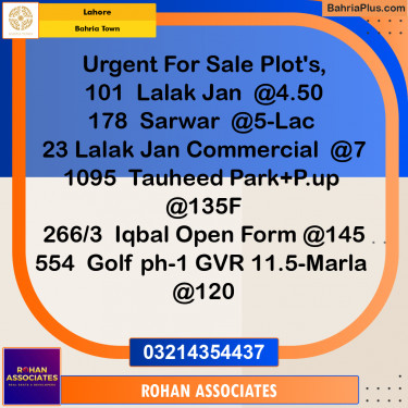 Residential Plot for Sale in Bahria Town, Lahore - (BP-235636)