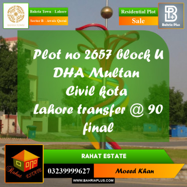 1 Kanal Residential Plot for Sale in Sector B - Awais Qarni -  Bahria Town, Lahore - (BP-235745)