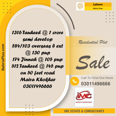 Residential Plot for Sale in Bahria Town, Lahore - (BP-235799)