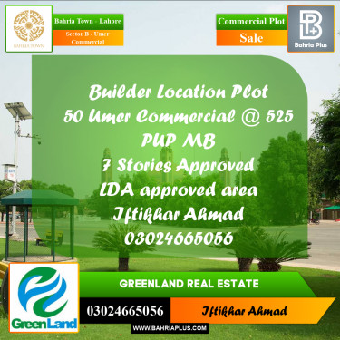 8 Marla Commercial Plot for Sale in Sector B - Umer Commercial -  Bahria Town, Lahore - (BP-235895)
