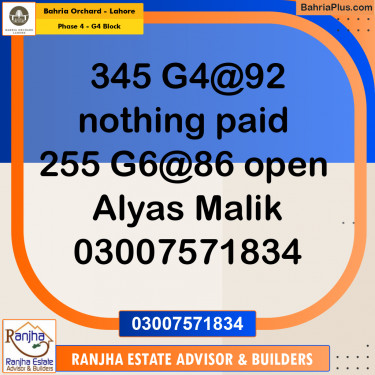 10 Marla Residential Plot for Sale in Phase 4 - G4 Block -  Bahria Orchard, Lahore - (BP-235922)