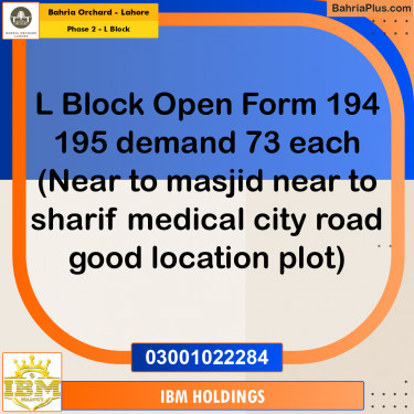 8 Marla Residential Plot for Sale in Phase 2 - L Block -  Bahria Orchard, Lahore - (BP-235964)