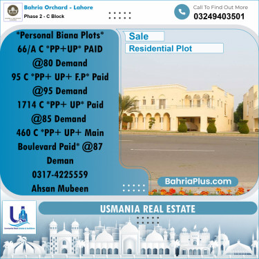 8 Marla Residential Plot for Sale in Phase 2 - C Block -  Bahria Orchard, Lahore - (BP-235975)