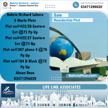 8 Marla Residential Plot for Sale in Phase 1 - Eastern District Ext. II -  Bahria Orchard, Lahore - (BP-236085)