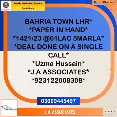 5 Marla Residential Plot for Sale in OLC-A Block -  Bahria Orchard, Lahore - (BP-236119)