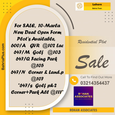 Residential Plot for Sale in Bahria Town, Lahore - (BP-236157)