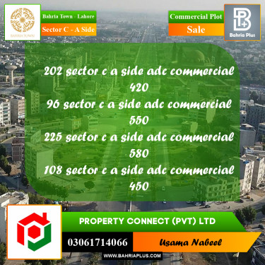 Commercial Plot for Sale in Sector C - A Side -  Bahria Town, Lahore - (BP-236166)