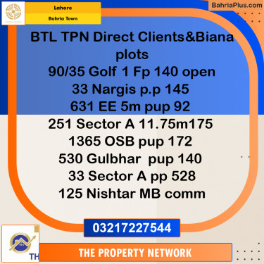 10 Marla Residential Plot for Sale in Bahria Town, Lahore - (BP-236266)