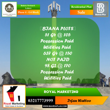 10 Marla Residential Plot for Sale in Phase 4 - G4 Block -  Bahria Orchard, Lahore - (BP-236351)