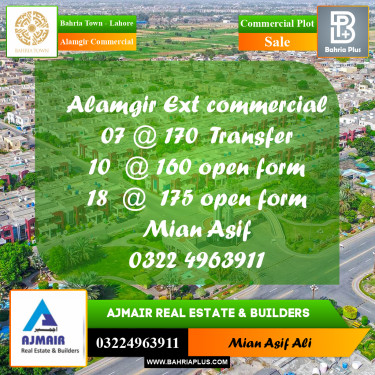 Commercial Plot for Sale in Alamgir Commercial -  Bahria Town, Lahore - (BP-236519)