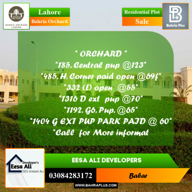 Residential Plot for Sale in Bahria Orchard, Lahore - (BP-236615)